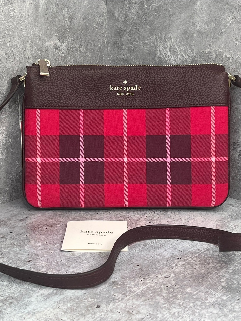 Kate Spade Red and Burgundy Plaid Wristlet